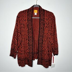 NEW With Tags Ruby Rd. Size 2x Orange and Black Print Open-Front Cardigan